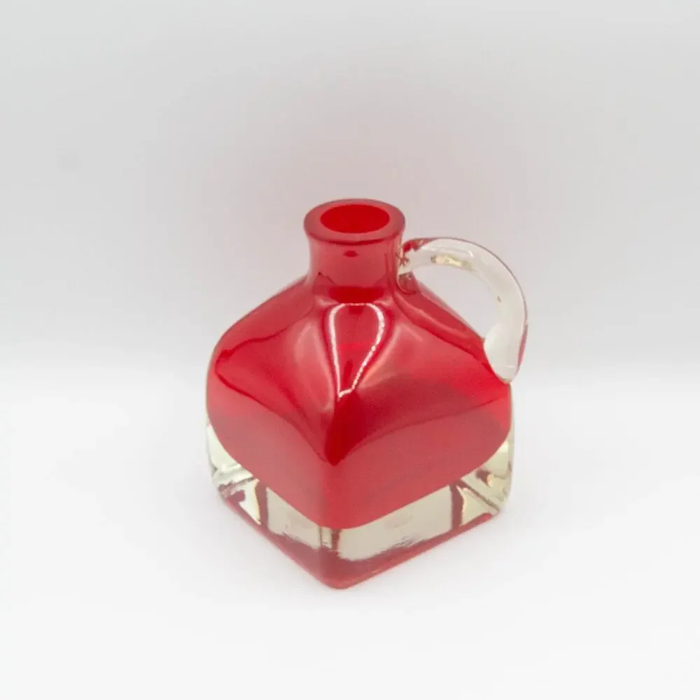 Gorgeous Designs Ruby Red Art Glass Pitcher Clear Applied Handle Heavy Base